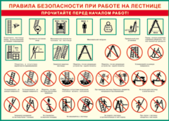 Таблица "Правила безопасности при работе на лестнице" (100х140 сантиметров, винил) - fgospostavki.ru - Балахна