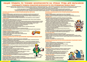 Таблица "Правила безопасности на уроках труда для мальчиков" (100х140 сантиметров, винил) - fgospostavki.ru - Балахна