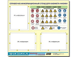 Стенд информационный "Правила техники безопасности в кабинете физики" (75*70, 3 кармана) - fgospostavki.ru - Балахна