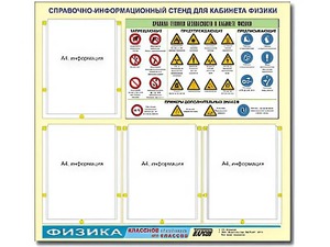 Стенд информационный "Правила техники безопасности в кабинете физики" (80х75, 4 кармана) - fgospostavki.ru - Балахна