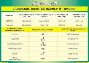 Таблица "Сравнение понятий изомер и гомолог" (100х140 сантиметров, винил) - fgospostavki.ru - Балахна