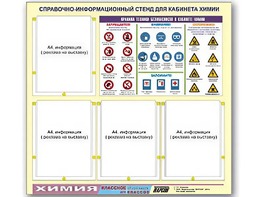 Стенд информационный "Правила техники безопасности в кабинете химии" (80х75, 4 кармана) - fgospostavki.ru - Балахна